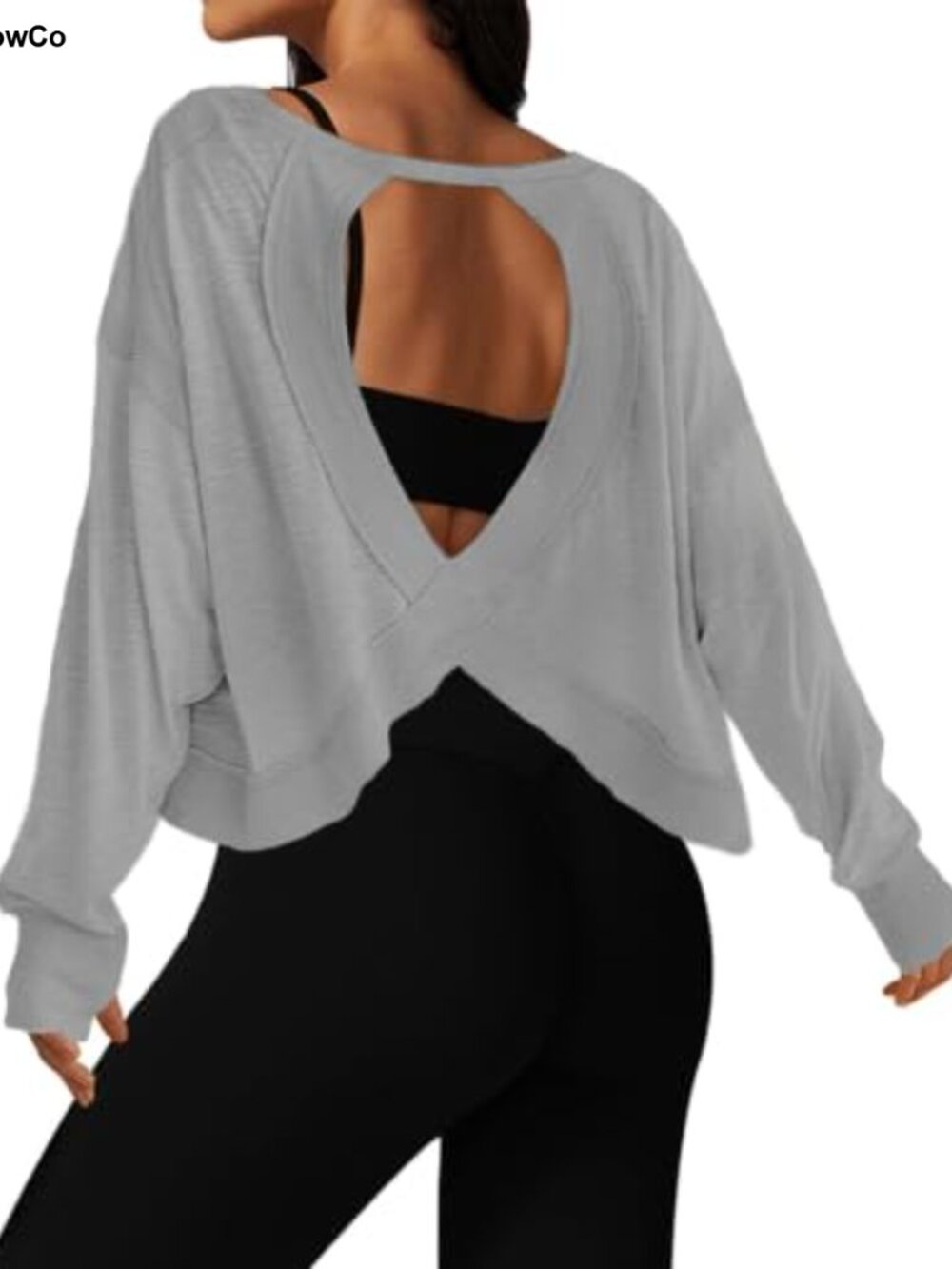 Long Sleeve Open Back Crop Top Athletic Yoga Tee